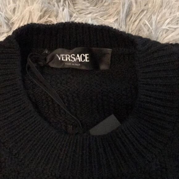 New Authentic Versace Crocodile Jacquard Wool Crew – Black size 50 - Picture 7 of 15